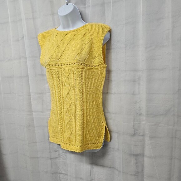 Artesanias Pachama Sweater Handmade Yellow Peruvian Cable Knit Sleeveless S - Picture 5 of 10